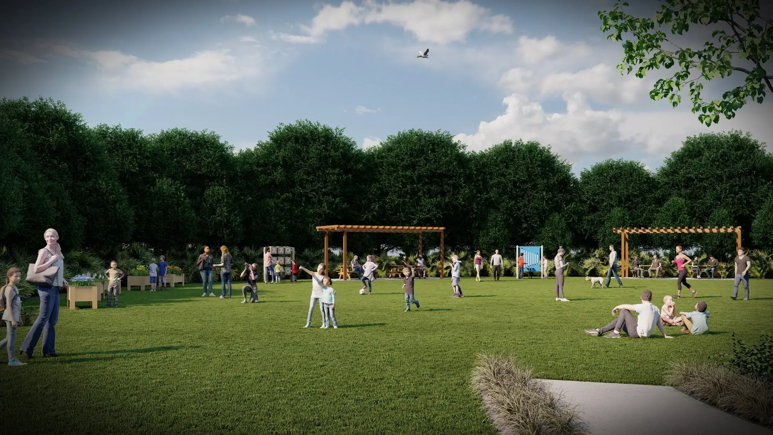 People enjoying a sunny day in park.